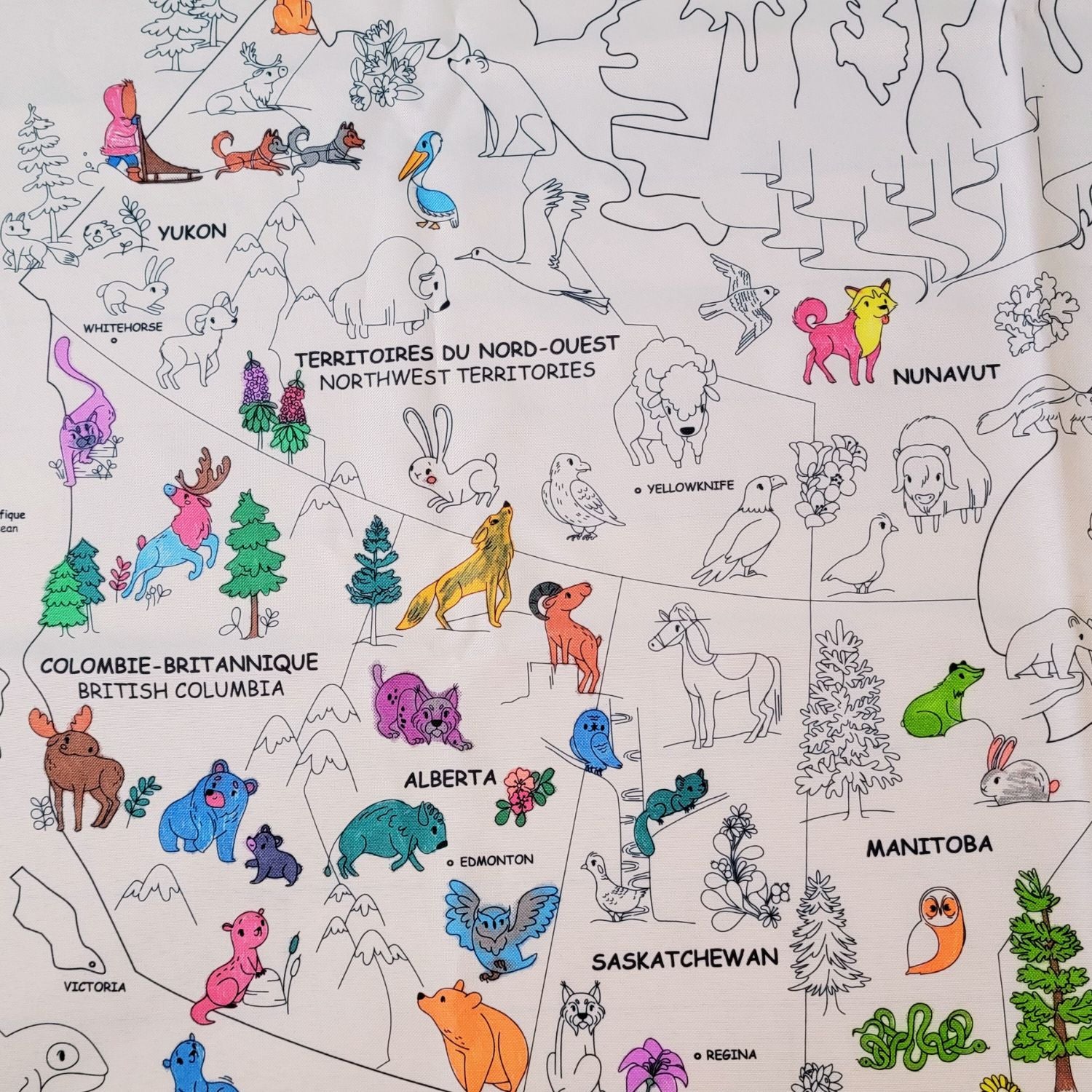 Carte du Canada - Nappe à colorier bilingue - (Anglais et Français)